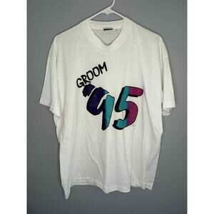 VTG BEST Fruit of the Loom GROOM 95 Single Stitch V-Neck Short Sleeve T-Shirt XL